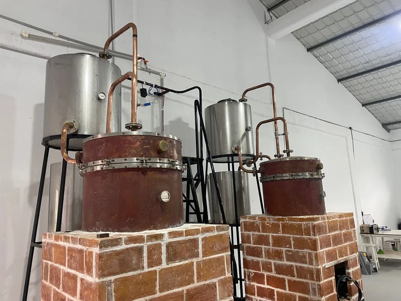 Alambiques de cobre en la bodega